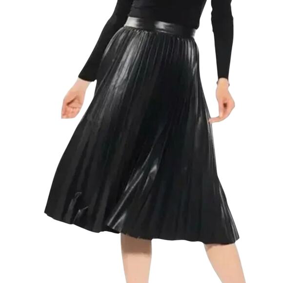 Marc New York Black Vegan Leather Accordion Pleated A-Line Midi Skirt size XS - Picture 1 of 10